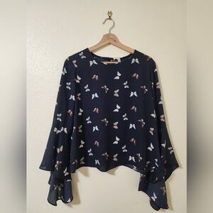 Elegant Navy Butterfly Print Blouse